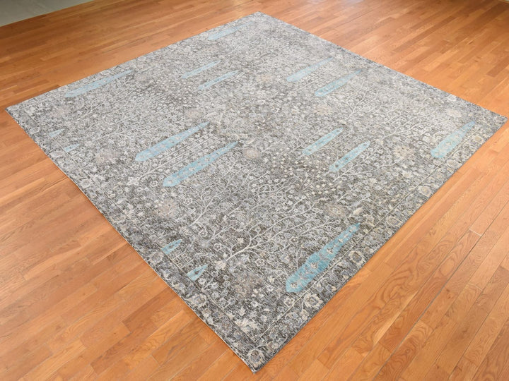 10'0" x 10'0" New Hand Knotted Black Silk Square Oriental Rug - MOA10278836