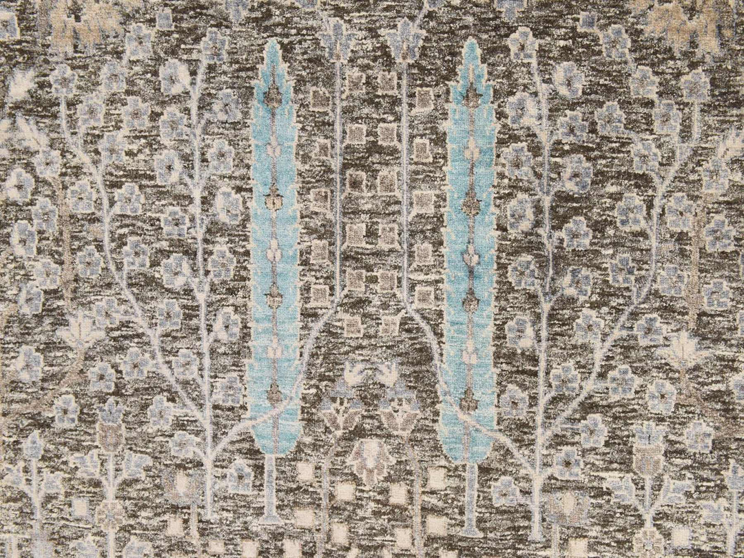 10'0" x 10'0" New Hand Knotted Black Silk Square Oriental Rug - MOA10278836