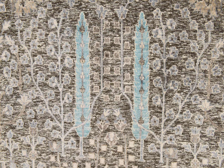 10'0" x 10'0" New Hand Knotted Black Silk Square Oriental Rug - MOA10278836