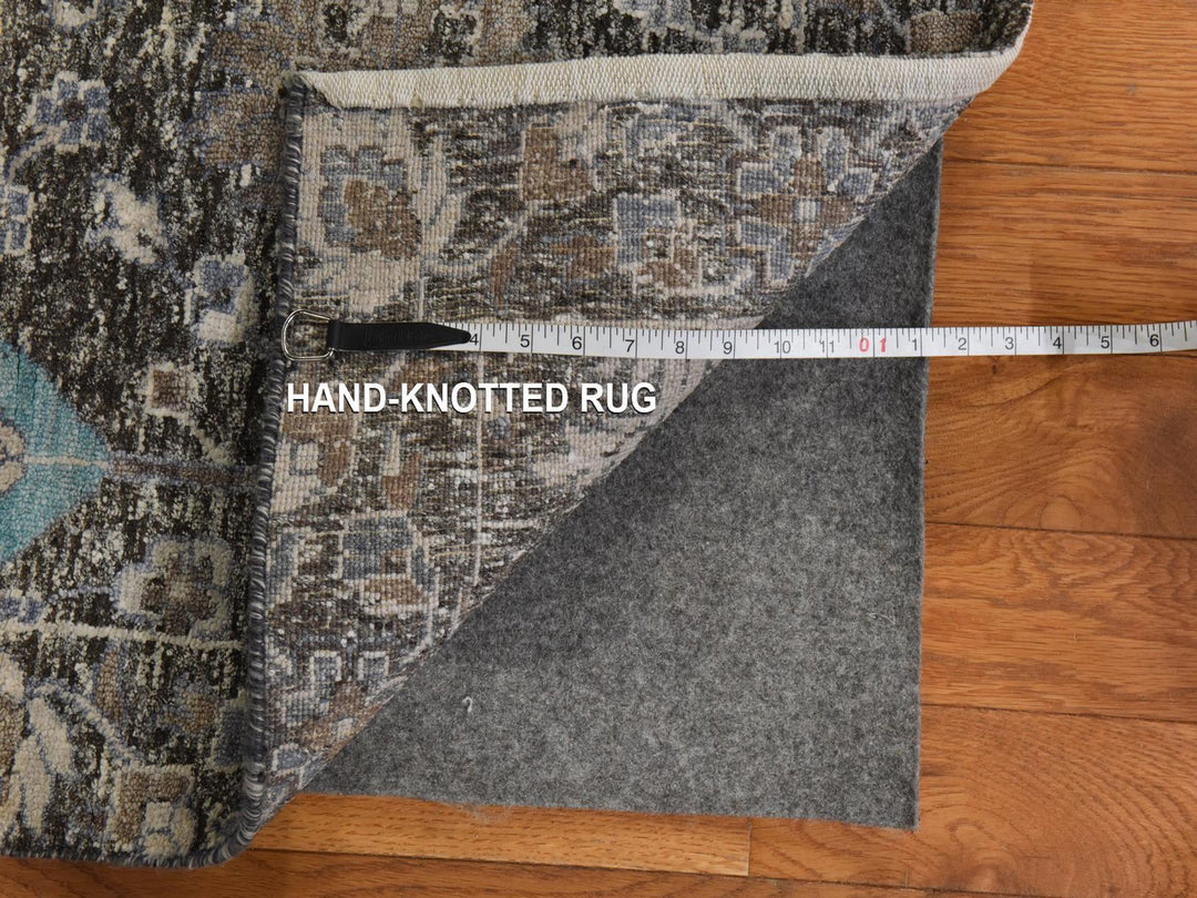 10'0" x 10'0" New Hand Knotted Black Silk Square Oriental Rug - MOA10278836