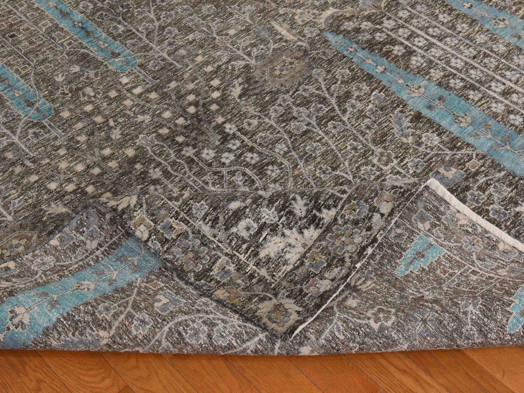 10'0" x 10'0" New Hand Knotted Black Silk Square Oriental Rug - MOA10278836