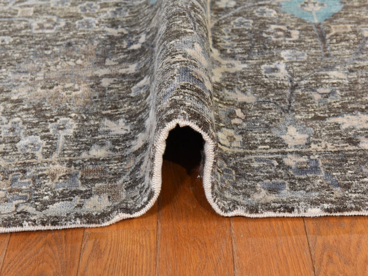 10'0" x 10'0" New Hand Knotted Black Silk Square Oriental Rug - MOA10278836