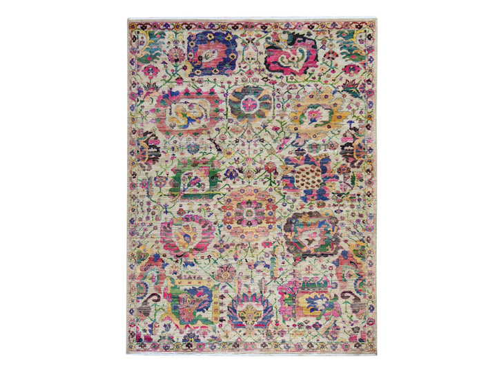 9'2" x 12'2" New Hand Knotted Ivory Sari Silk Rectangle Oriental Rug - MOA10278837