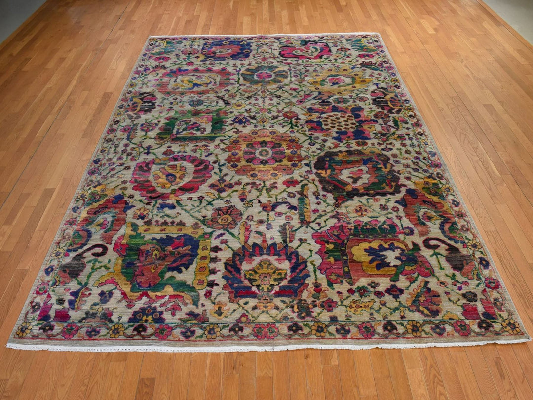 9'2" x 12'2" New Hand Knotted Ivory Sari Silk Rectangle Oriental Rug - MOA10278837