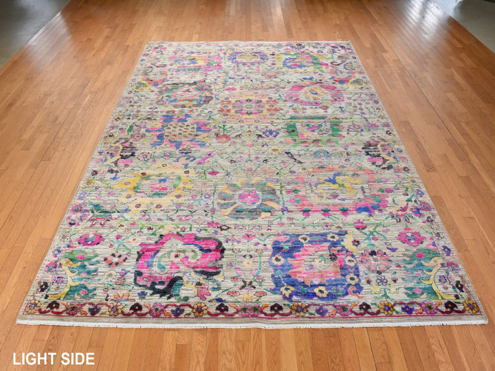 9'2" x 12'2" New Hand Knotted Ivory Sari Silk Rectangle Oriental Rug - MOA10278837