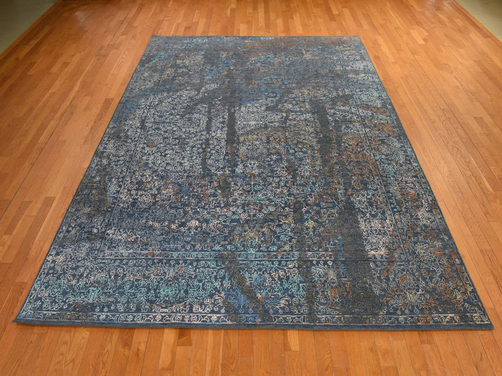 9'0" x 12'0" New Hand Knotted Blue Wool & Silk Rectangle Oriental Rug - MOA10278838