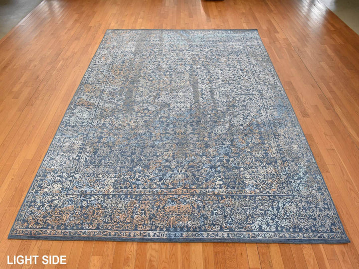 9'0" x 12'0" New Hand Knotted Blue Wool & Silk Rectangle Oriental Rug - MOA10278838