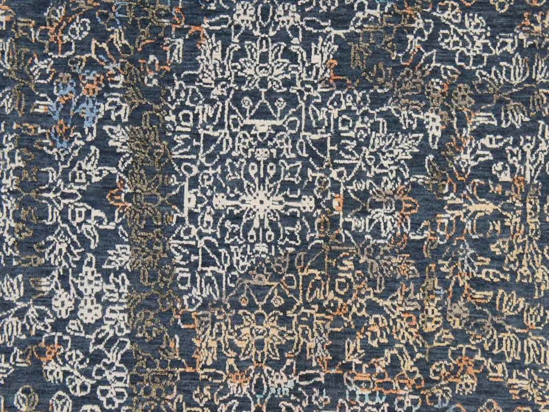 9'0" x 12'0" New Hand Knotted Blue Wool & Silk Rectangle Oriental Rug - MOA10278838