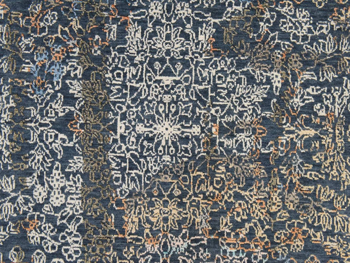 9'0" x 12'0" New Hand Knotted Blue Wool & Silk Rectangle Oriental Rug - MOA10278838