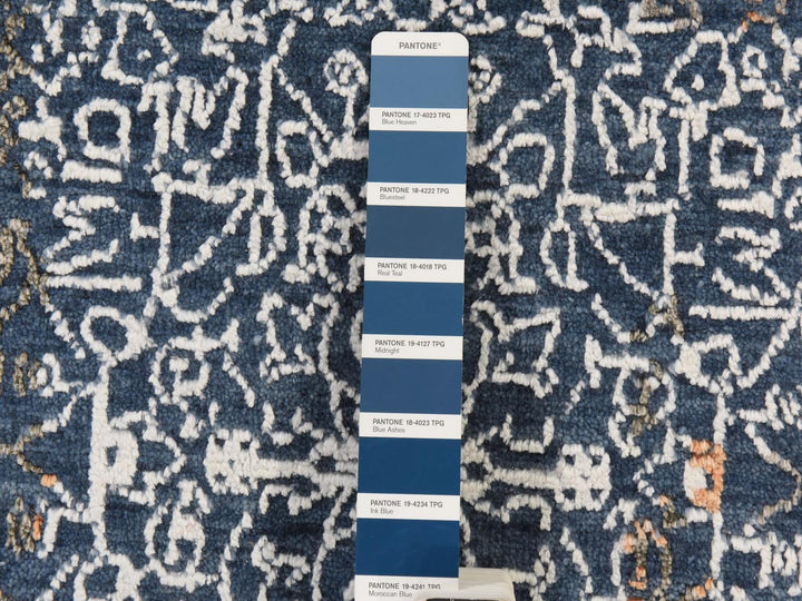 9'0" x 12'0" New Hand Knotted Blue Wool & Silk Rectangle Oriental Rug - MOA10278838