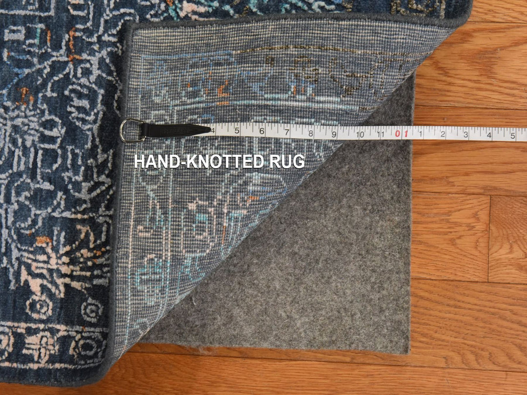 9'0" x 12'0" New Hand Knotted Blue Wool & Silk Rectangle Oriental Rug - MOA10278838