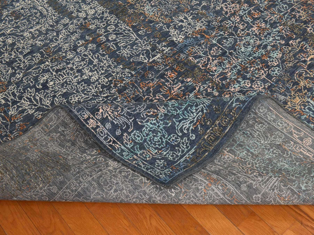 9'0" x 12'0" New Hand Knotted Blue Wool & Silk Rectangle Oriental Rug - MOA10278838