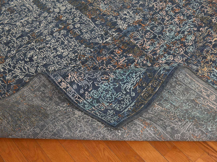9'0" x 12'0" New Hand Knotted Blue Wool & Silk Rectangle Oriental Rug - MOA10278838