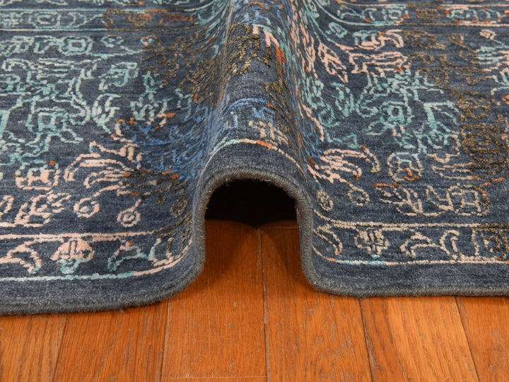 9'0" x 12'0" New Hand Knotted Blue Wool & Silk Rectangle Oriental Rug - MOA10278838
