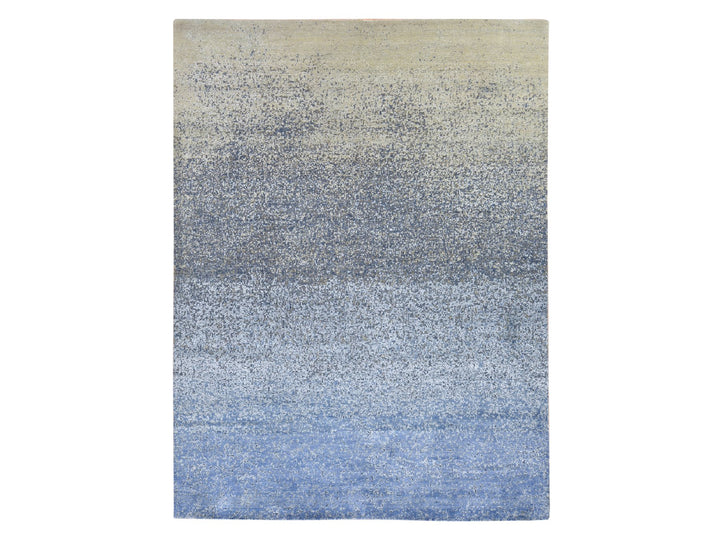 9'0" x 12'0" New Hand Knotted Blue Wool & Silk Rectangle Oriental Rug - MOA10278839