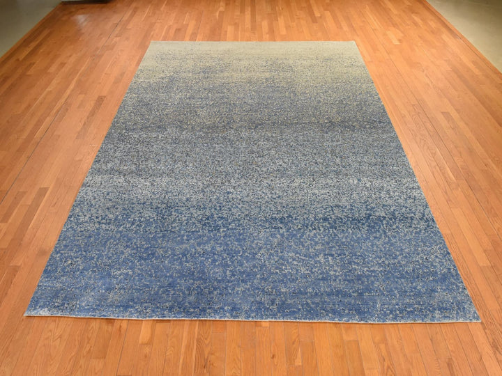 9'0" x 12'0" New Hand Knotted Blue Wool & Silk Rectangle Oriental Rug - MOA10278839