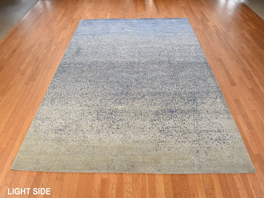 9'0" x 12'0" New Hand Knotted Blue Wool & Silk Rectangle Oriental Rug - MOA10278839