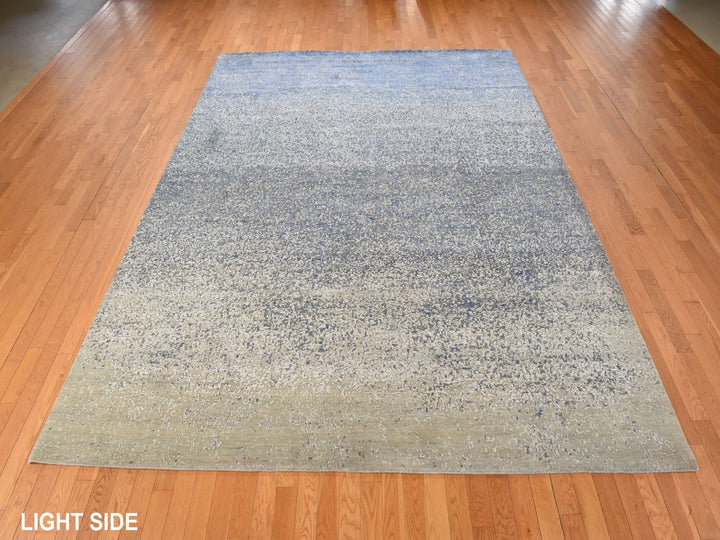 9'0" x 12'0" New Hand Knotted Blue Wool & Silk Rectangle Oriental Rug - MOA10278839