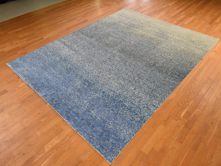 9'0" x 12'0" New Hand Knotted Blue Wool & Silk Rectangle Oriental Rug - MOA10278839