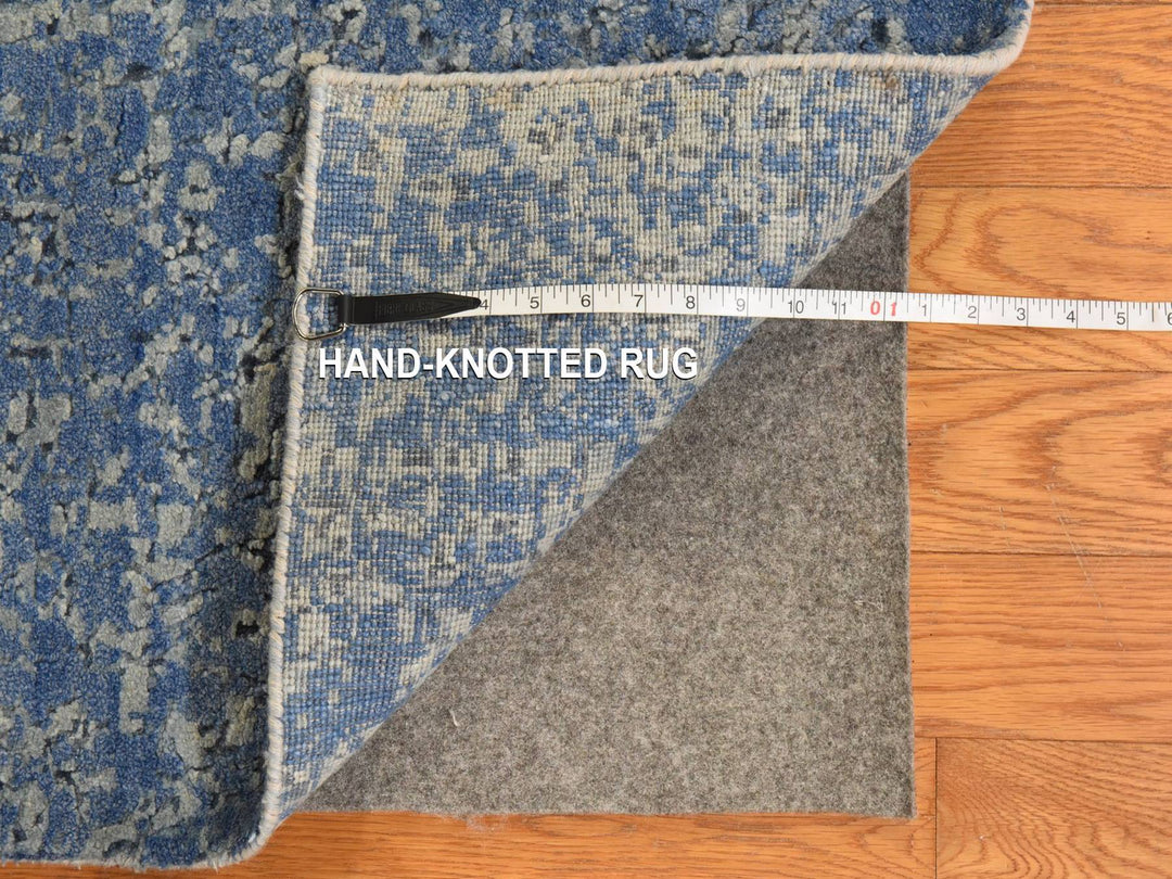 9'0" x 12'0" New Hand Knotted Blue Wool & Silk Rectangle Oriental Rug - MOA10278839