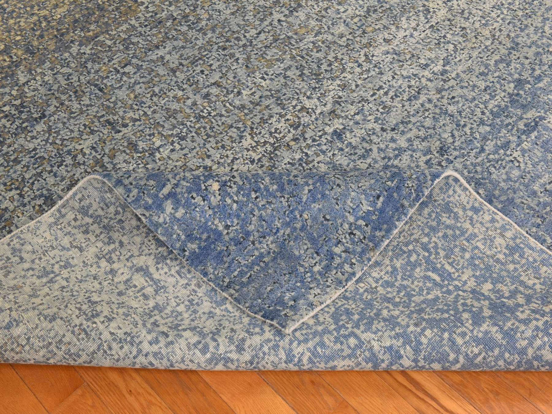 9'0" x 12'0" New Hand Knotted Blue Wool & Silk Rectangle Oriental Rug - MOA10278839