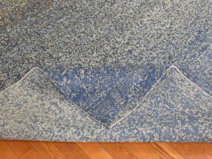 9'0" x 12'0" New Hand Knotted Blue Wool & Silk Rectangle Oriental Rug - MOA10278839