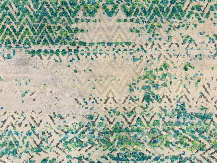 8'10" x 12'0" New Hand Knotted Green Wool & Silk Rectangle Oriental Rug - MOA10278841