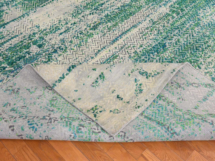 8'10" x 12'0" New Hand Knotted Green Wool & Silk Rectangle Oriental Rug - MOA10278841