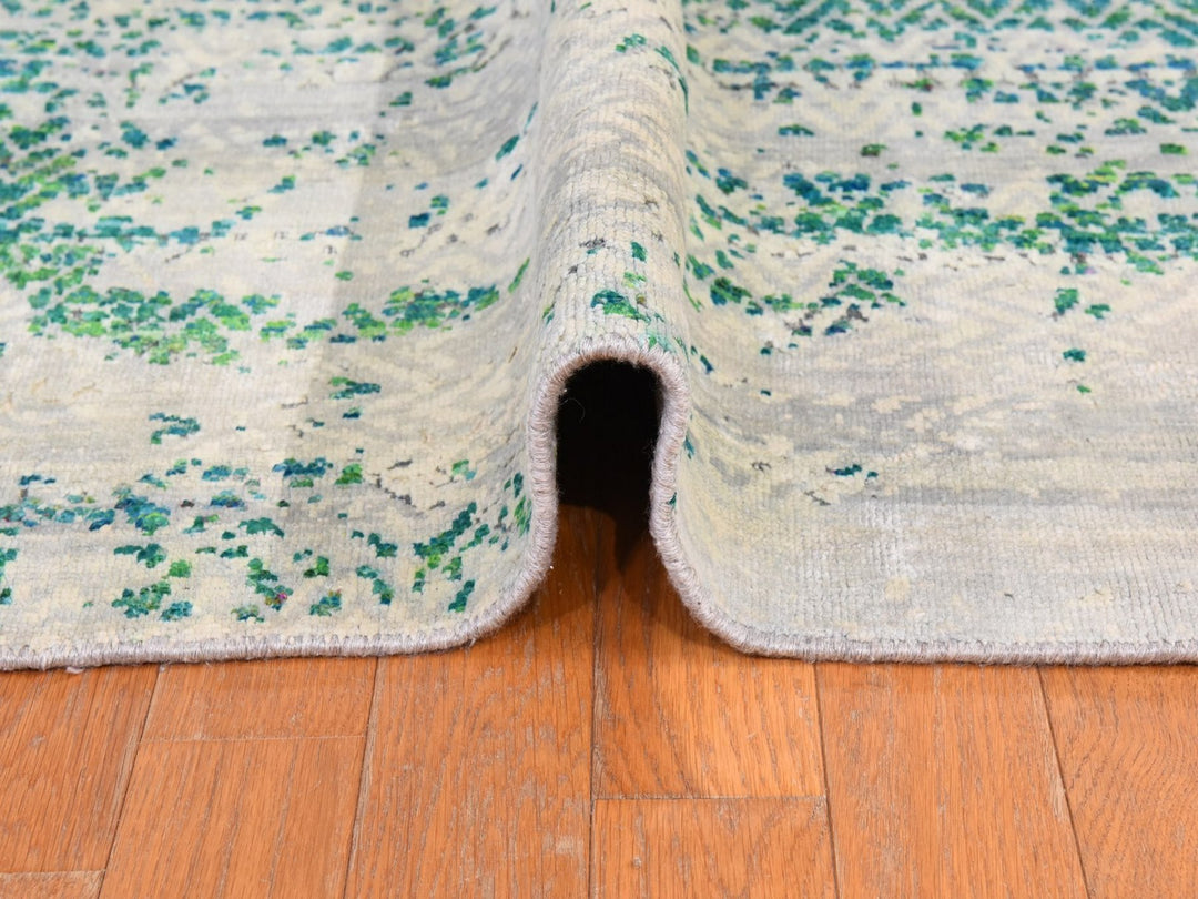 8'10" x 12'0" New Hand Knotted Green Wool & Silk Rectangle Oriental Rug - MOA10278841