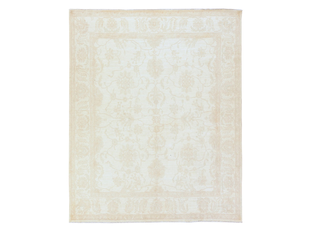 8'0" x 9'6" New Hand Knotted Ivory Wool Rectangle Oriental Rug - MOA10278842