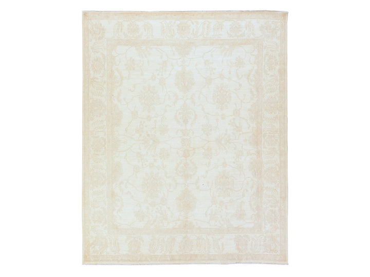 8'0" x 9'6" New Hand Knotted Ivory Wool Rectangle Oriental Rug - MOA10278842
