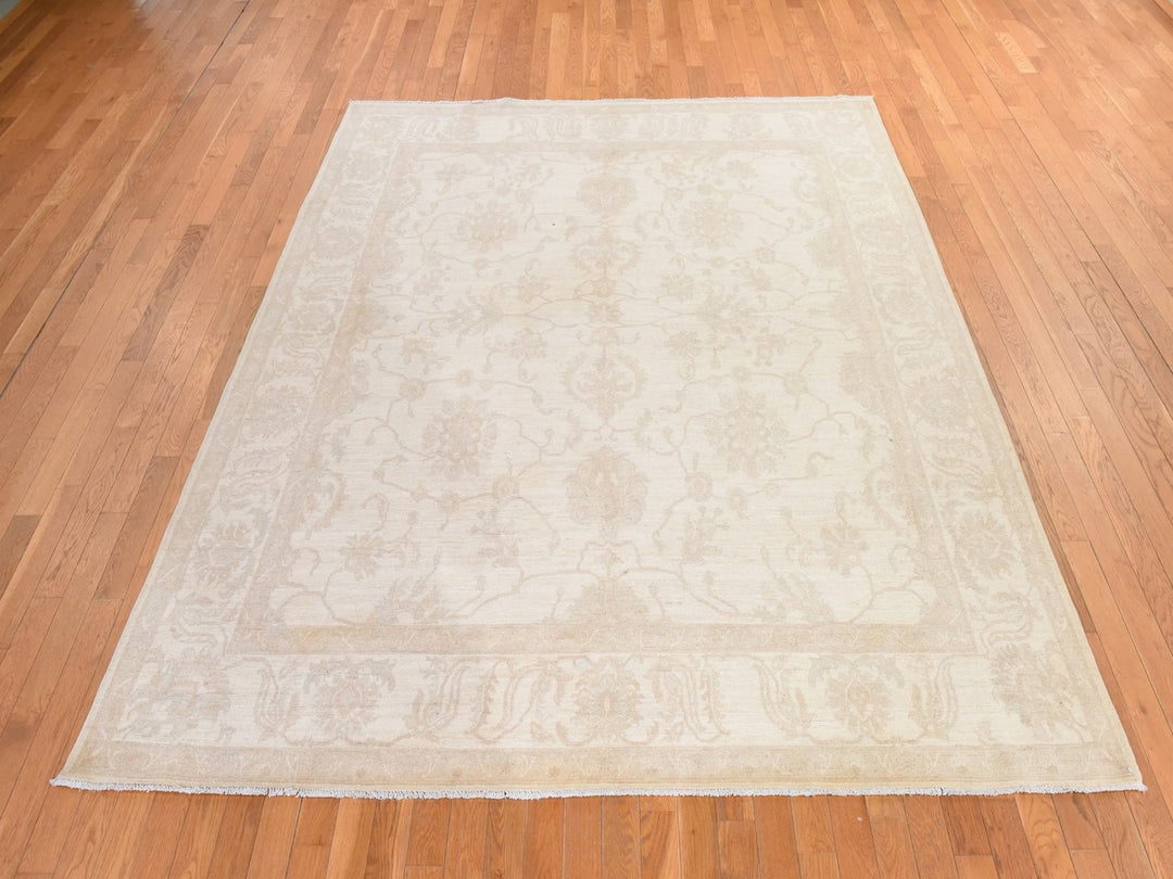 8'0" x 9'6" New Hand Knotted Ivory Wool Rectangle Oriental Rug - MOA10278842