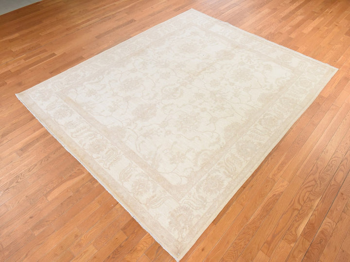 8'0" x 9'6" New Hand Knotted Ivory Wool Rectangle Oriental Rug - MOA10278842