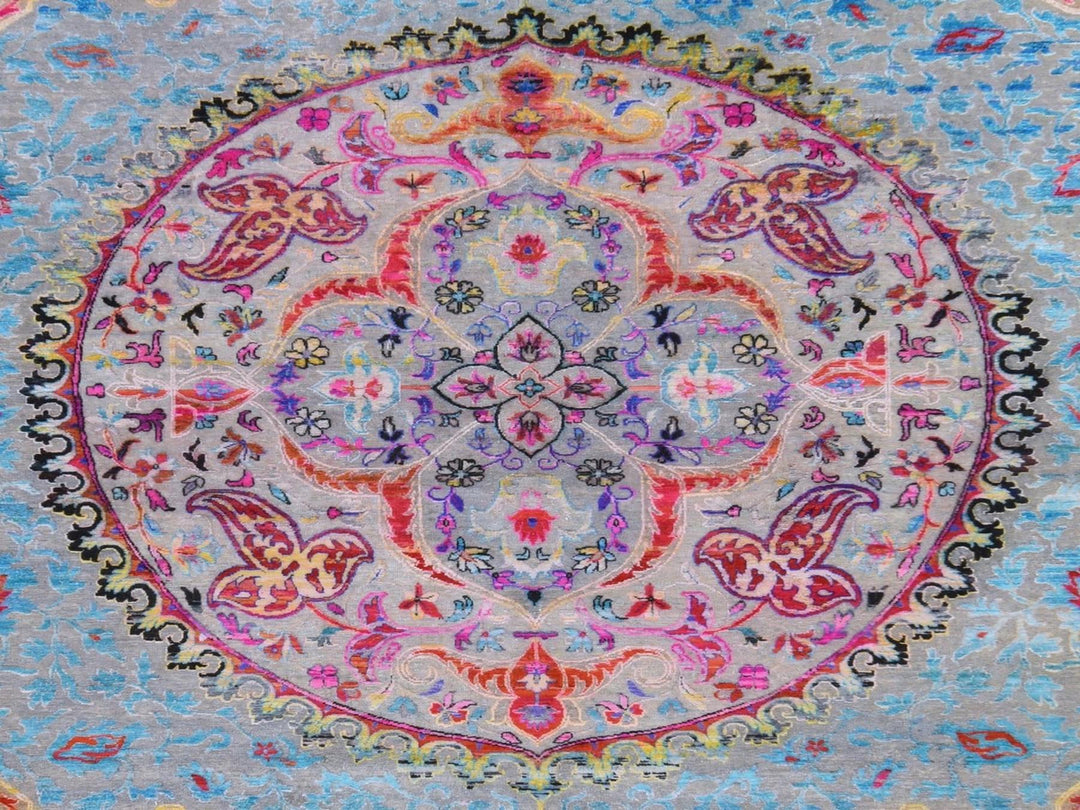 9'9" x 13'8" New Hand Knotted Blue Wool & Silk Rectangle Oriental Rug - MOA10278845
