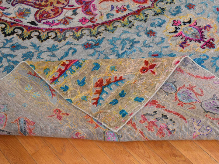 9'9" x 13'8" New Hand Knotted Blue Wool & Silk Rectangle Oriental Rug - MOA10278845