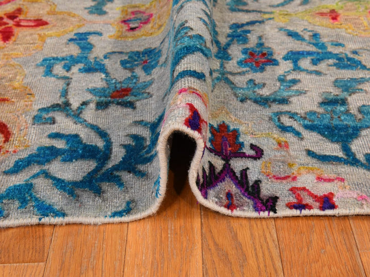 9'9" x 13'8" New Hand Knotted Blue Wool & Silk Rectangle Oriental Rug - MOA10278845