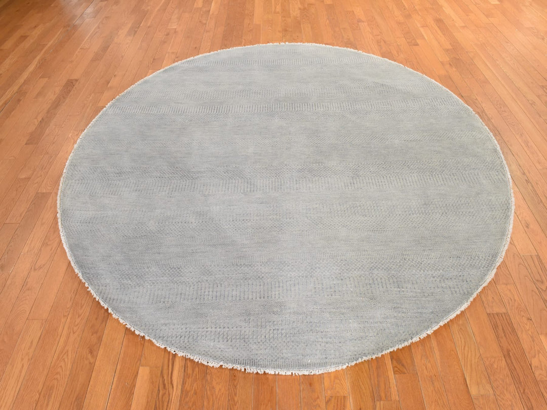 7'10" x 7'10" New Hand Knotted Grey Wool Round Oriental Rug - MOA10278846