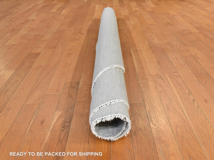 7'10" x 7'10" New Hand Knotted Grey Wool Round Oriental Rug - MOA10278846