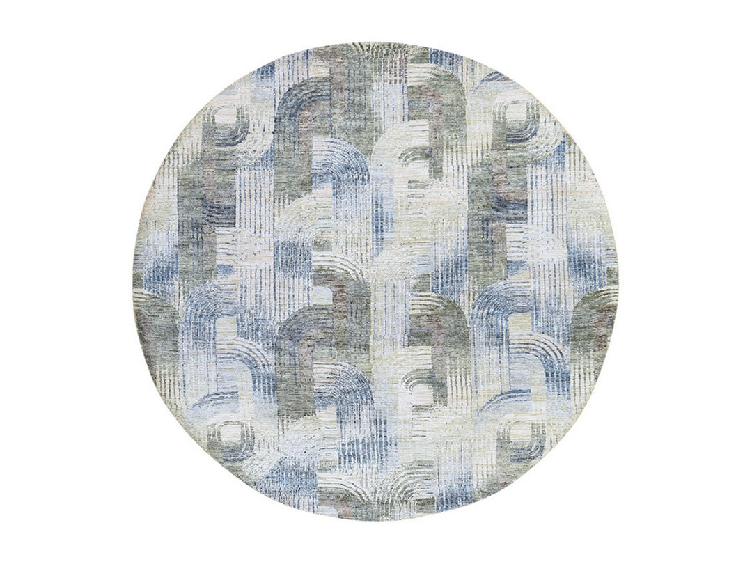8'0" x 8'0" New Hand Knotted Beige Wool & Silk Round Oriental Rug - MOA10278847