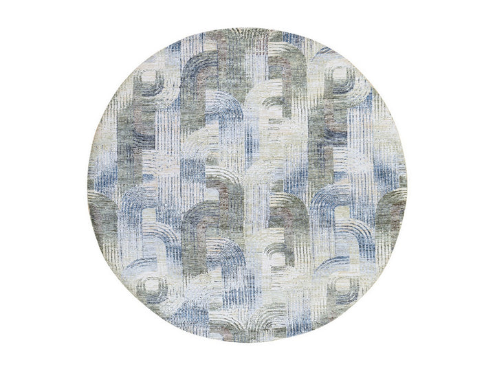 8'0" x 8'0" New Hand Knotted Beige Wool & Silk Round Oriental Rug - MOA10278847
