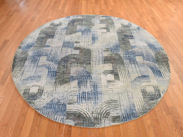 8'0" x 8'0" New Hand Knotted Beige Wool & Silk Round Oriental Rug - MOA10278847