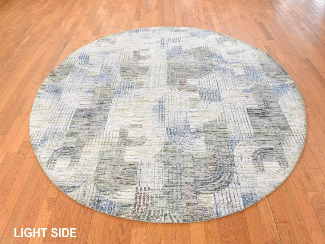 8'0" x 8'0" New Hand Knotted Beige Wool & Silk Round Oriental Rug - MOA10278847