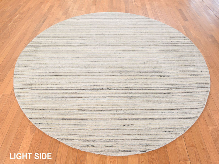 8'0" x 8'0" New Hand Loomed Ivory Wool Round Oriental Rug - MOA10278848
