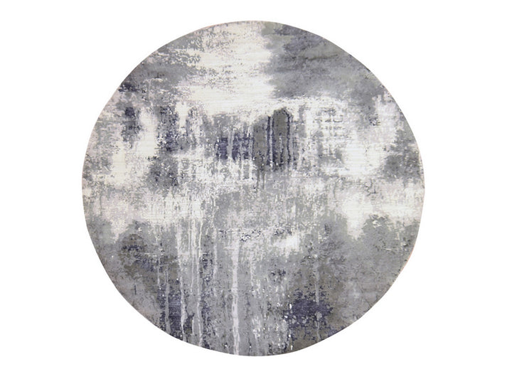 8'0" x 8'0" New Hand Knotted Black Wool & Silk Round Oriental Rug - MOA10278850