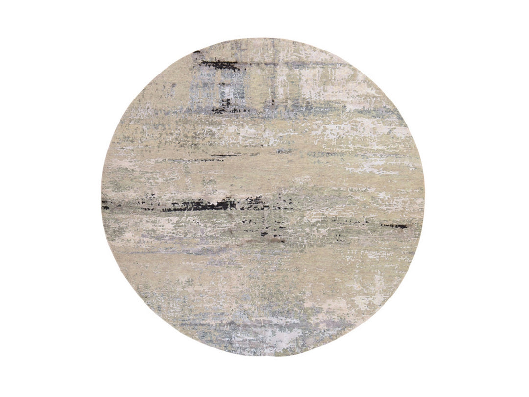 8'0" x 8'0" New Hand Knotted Beige Wool & Silk Round Oriental Rug - MOA10278852