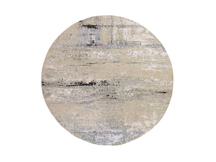 8'0" x 8'0" New Hand Knotted Beige Wool & Silk Round Oriental Rug - MOA10278852