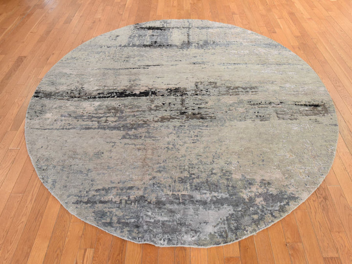 8'0" x 8'0" New Hand Knotted Beige Wool & Silk Round Oriental Rug - MOA10278852
