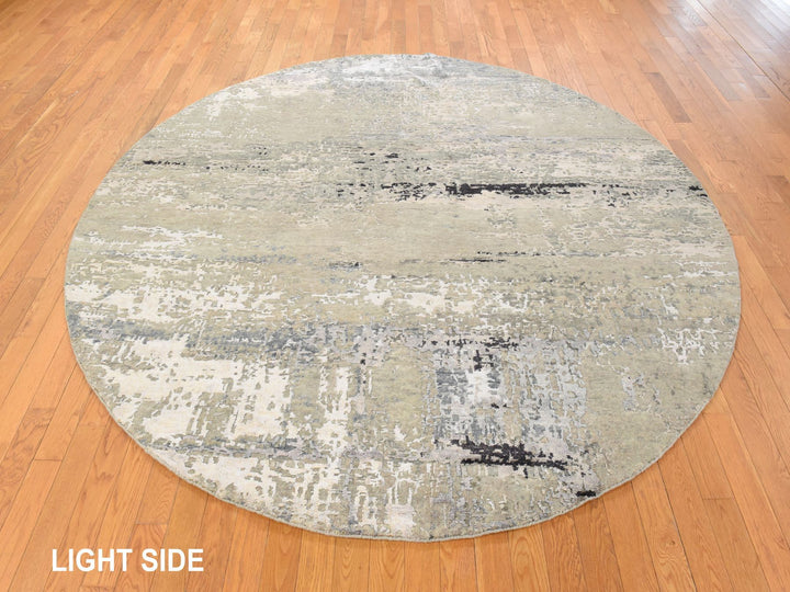 8'0" x 8'0" New Hand Knotted Beige Wool & Silk Round Oriental Rug - MOA10278852