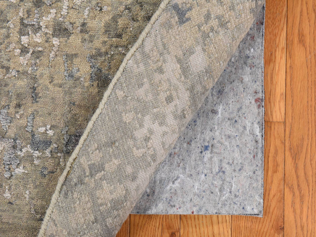 8'0" x 8'0" New Hand Knotted Beige Wool & Silk Round Oriental Rug - MOA10278852