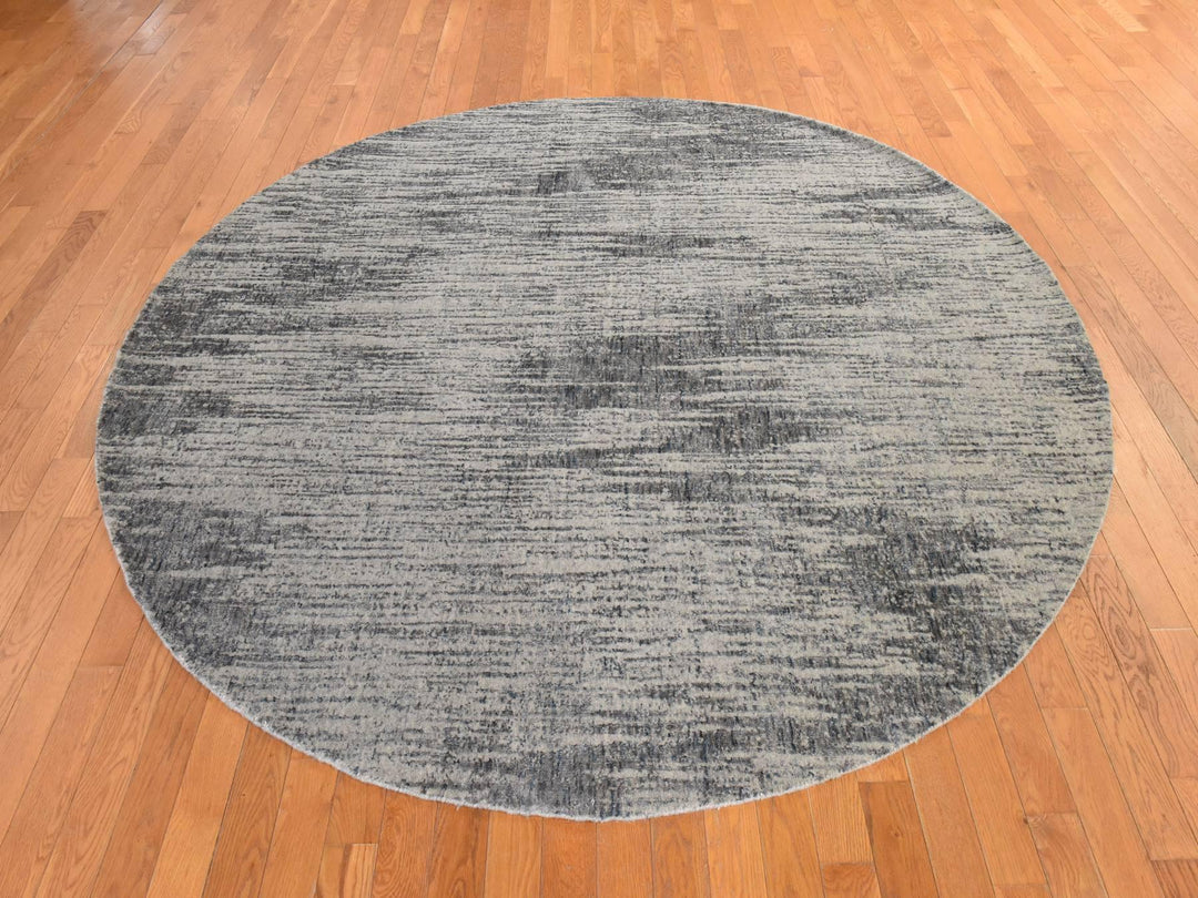 7'8" x 7'9" New Hand Loomed Beige Wool & Silk Round Oriental Rug - MOA10278853